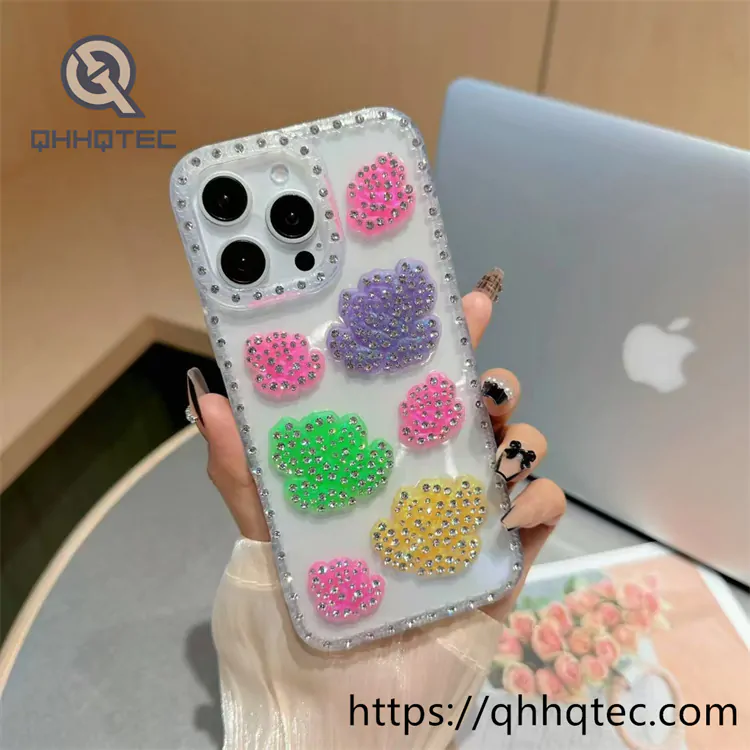 rainbow color 3d rose diamond phone case (复制)