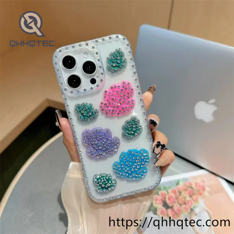 rainbow color 3d rose diamond phone case (复制)