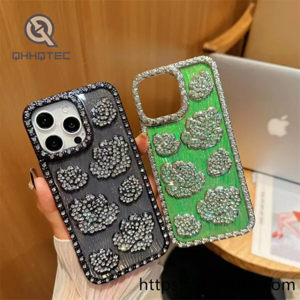 monochrome 3d rose diamond phone case