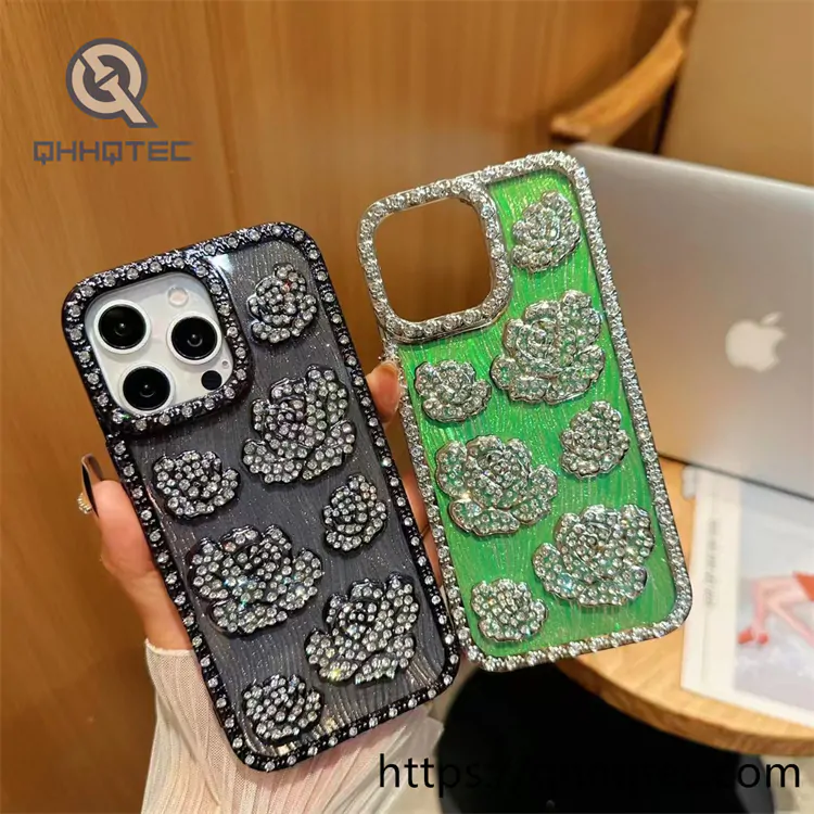 monochrome 3d rose diamond phone case