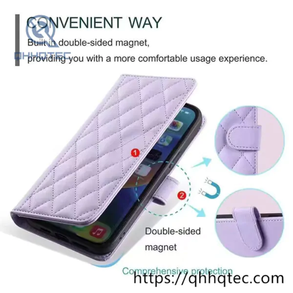 rhombus shape design leather folding phone cover