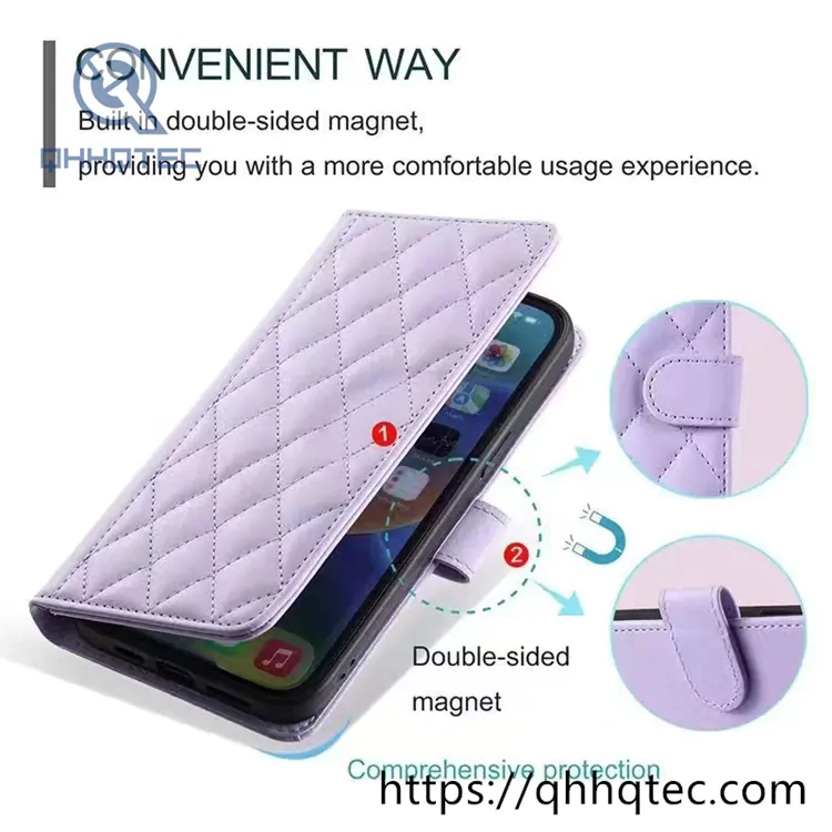 rhombus shape design leather folding phone cover