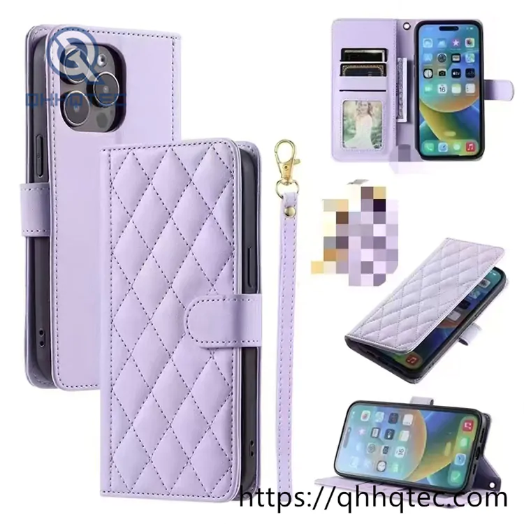 rhombus shape design leather folding phone cover