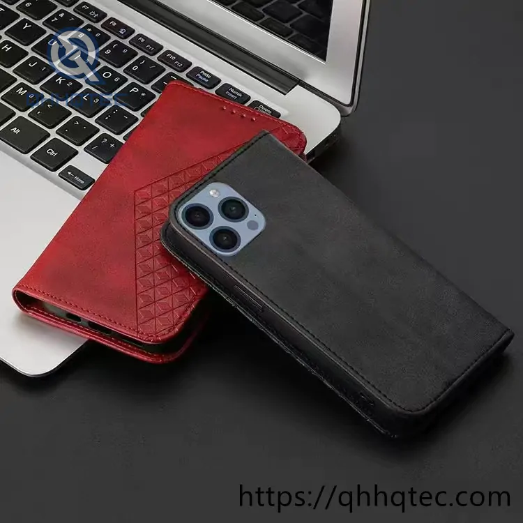rhombus shape design leather folding phone cover (复制)