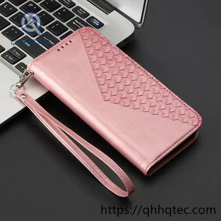 rhombus shape design leather folding phone cover (复制)