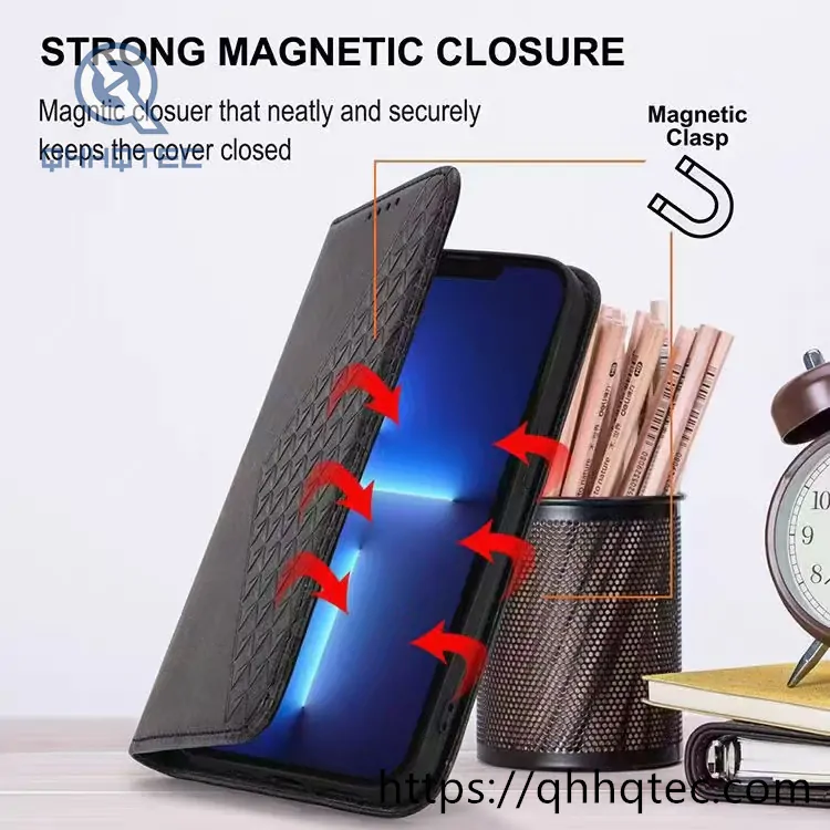 rhombus shape design leather folding phone cover (复制)