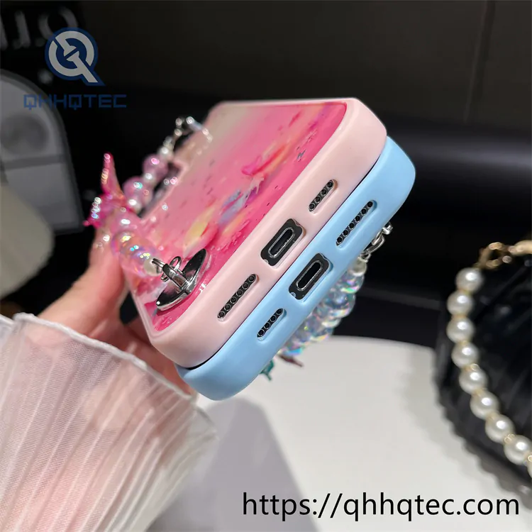 epoxy glitter butterfly phone case with bracelet