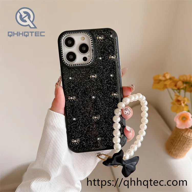 mini bow epoxy mobile phone case with built in bracelet