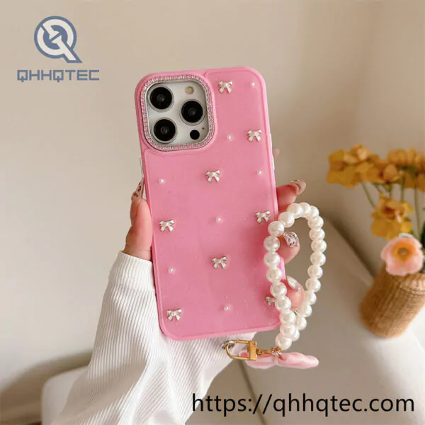 mini bow epoxy mobile phone case with built in bracelet