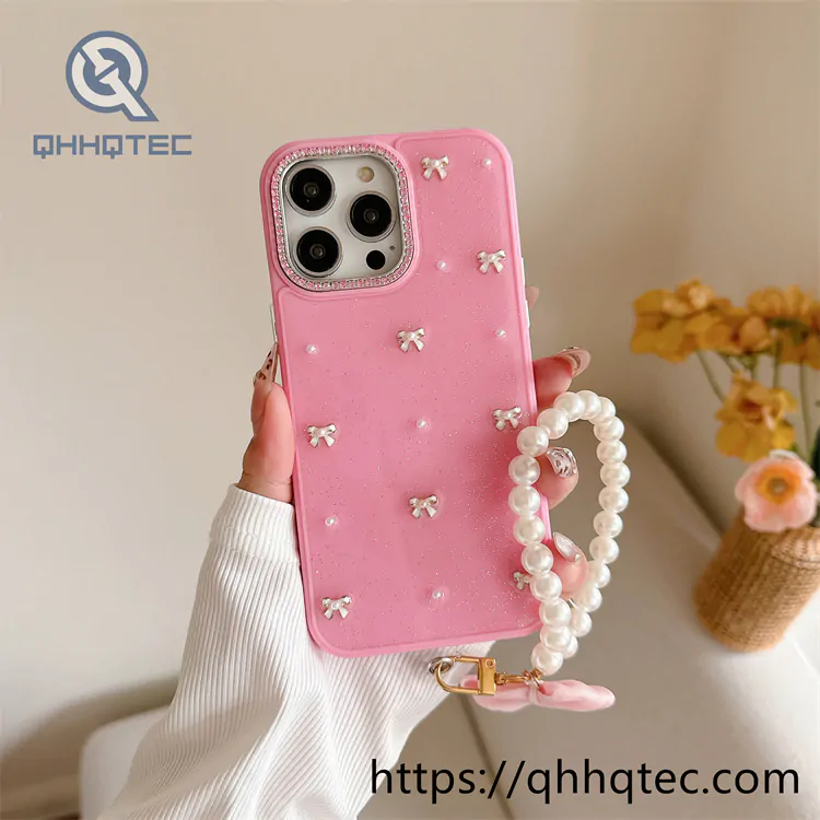 mini bow epoxy mobile phone case with built in bracelet