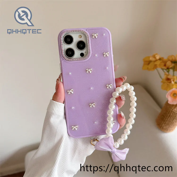 mini bow epoxy mobile phone case with built in bracelet