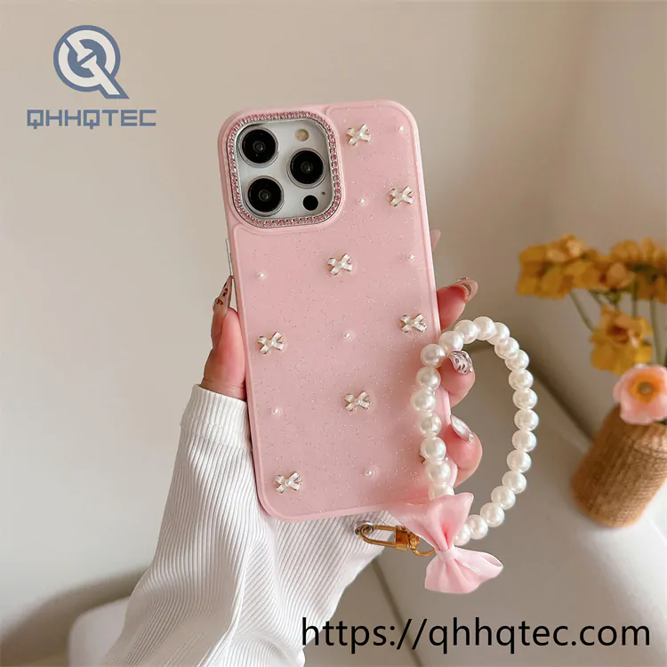 mini bow epoxy mobile phone case with built in bracelet