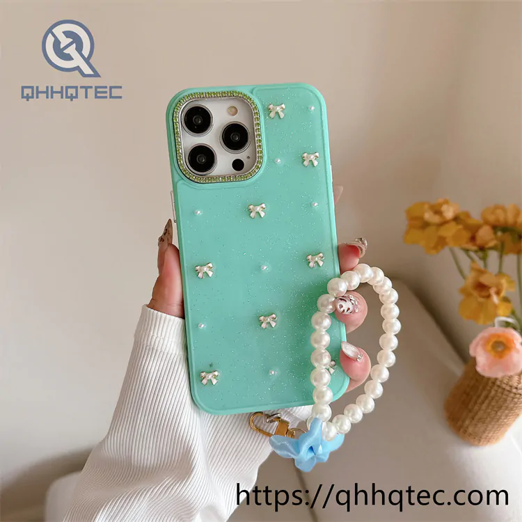 mini bow epoxy mobile phone case with built in bracelet