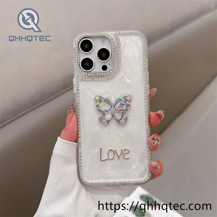 love and butterfly epoxy glitter phone case