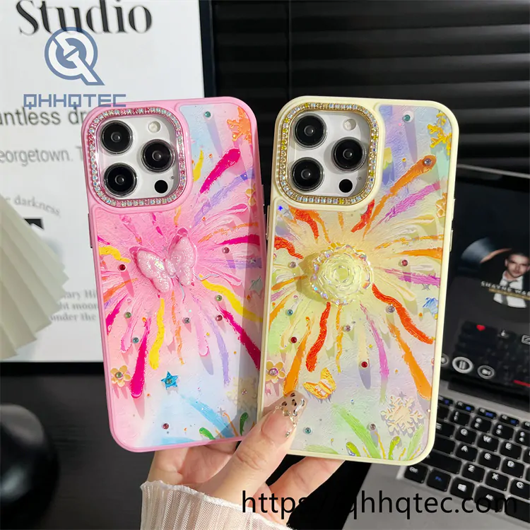 colorful fireworks pattern diamond lens phone case