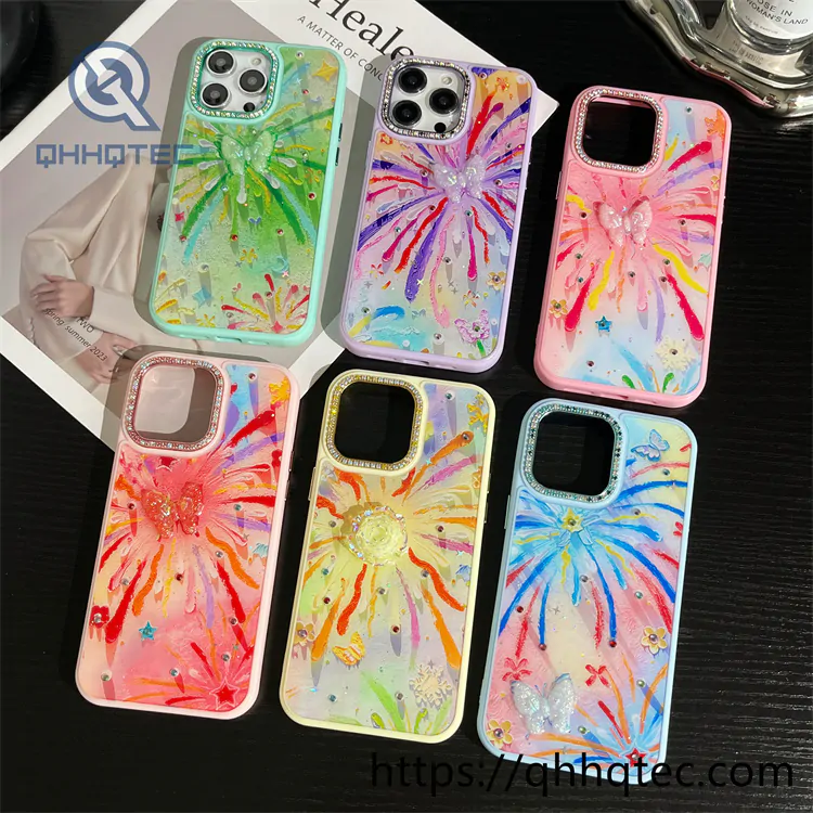 colorful fireworks pattern diamond lens phone case