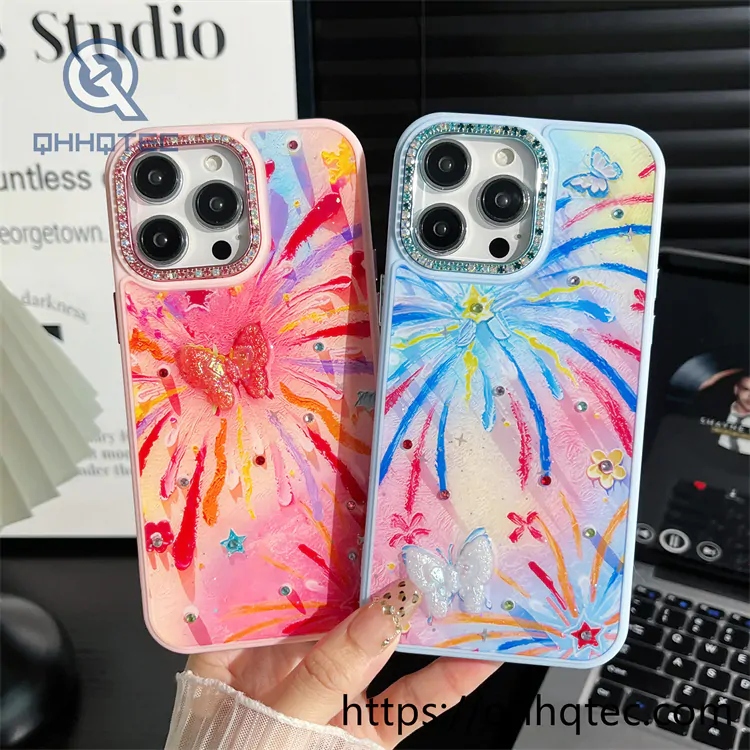 colorful fireworks pattern diamond lens phone case