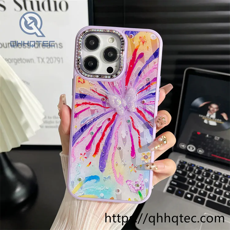 colorful fireworks pattern diamond lens phone case