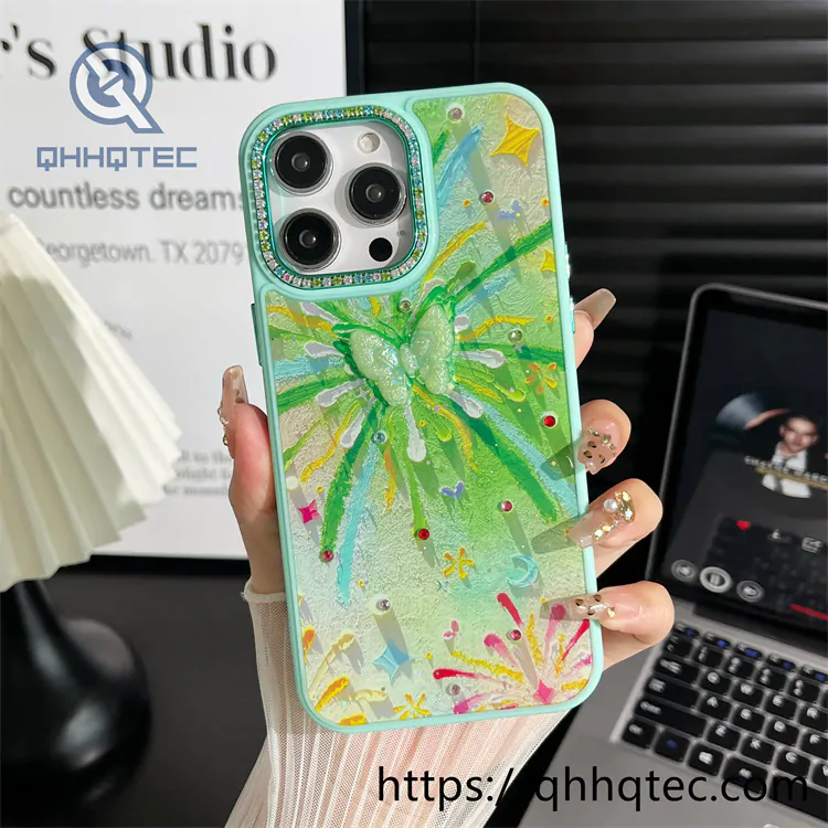 colorful fireworks pattern diamond lens phone case