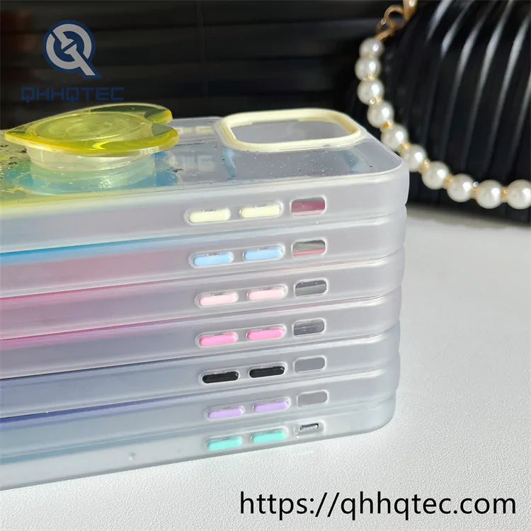 gradient glitter transparent case with heart bracket
