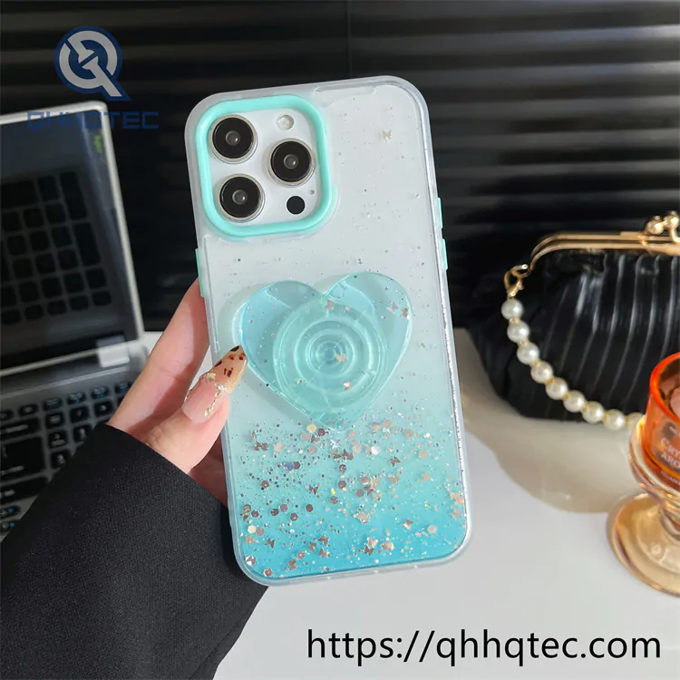 gradient glitter transparent case with heart bracket