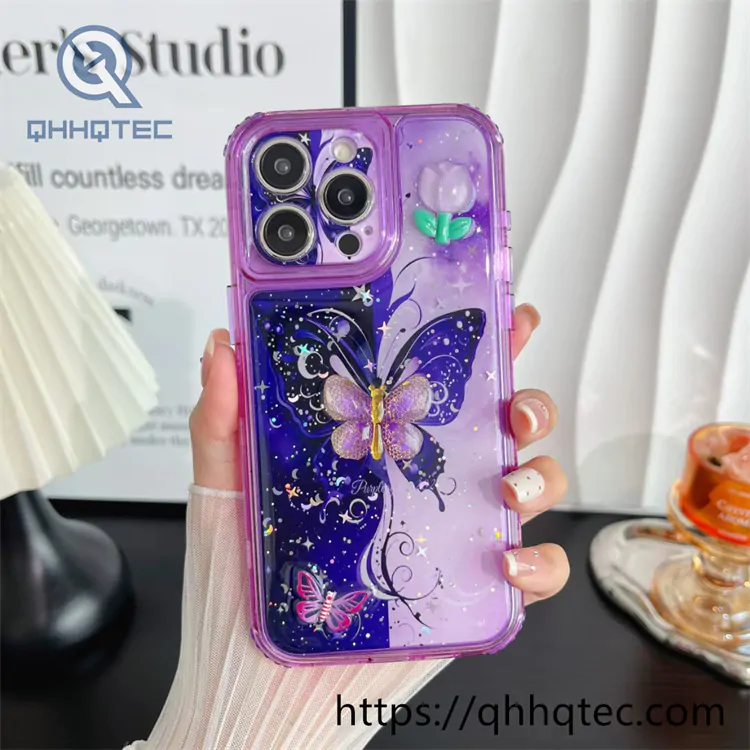 colorful starry sky butterfly 3 in 1 360 protect case