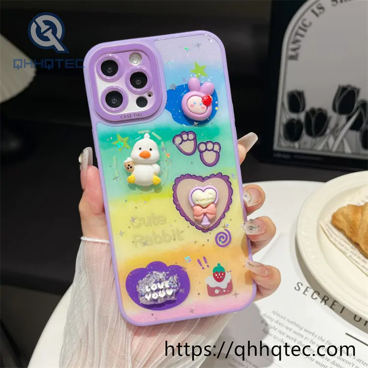 colorful painting glitter 360 case with pendant (复制)