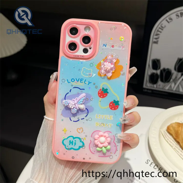 colorful painting glitter 360 case with pendant (复制)