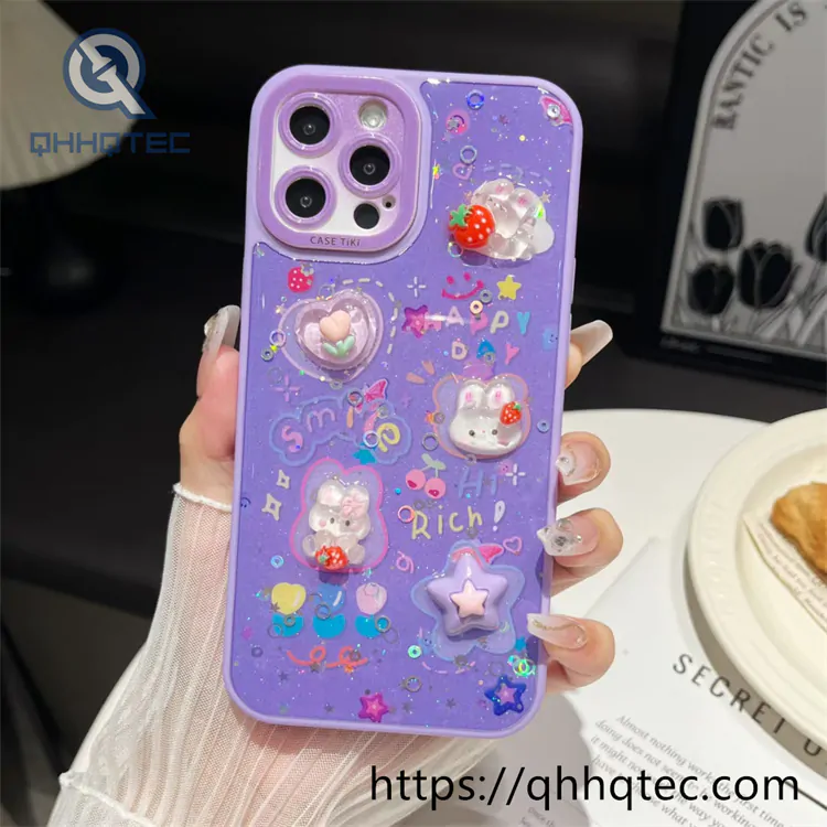 colorful painting glitter 360 case with pendant (复制)