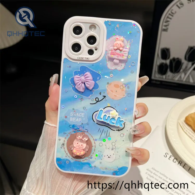 gradient rainbow color phone case with 3d decoration