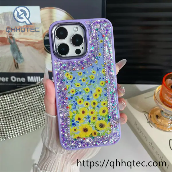 gradient glitter transparent case with heart bracket (复制)