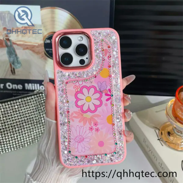 gradient glitter transparent case with heart bracket (复制)