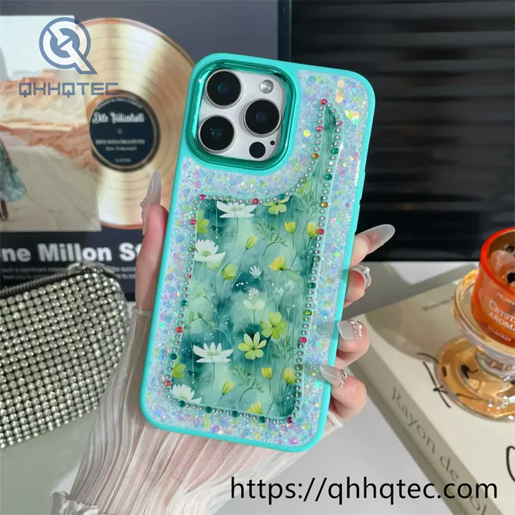 gradient glitter transparent case with heart bracket (复制)
