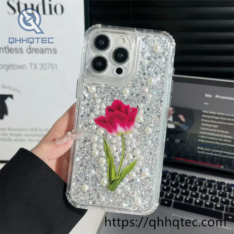 full sequins 3 in 1 flowers phone case 配