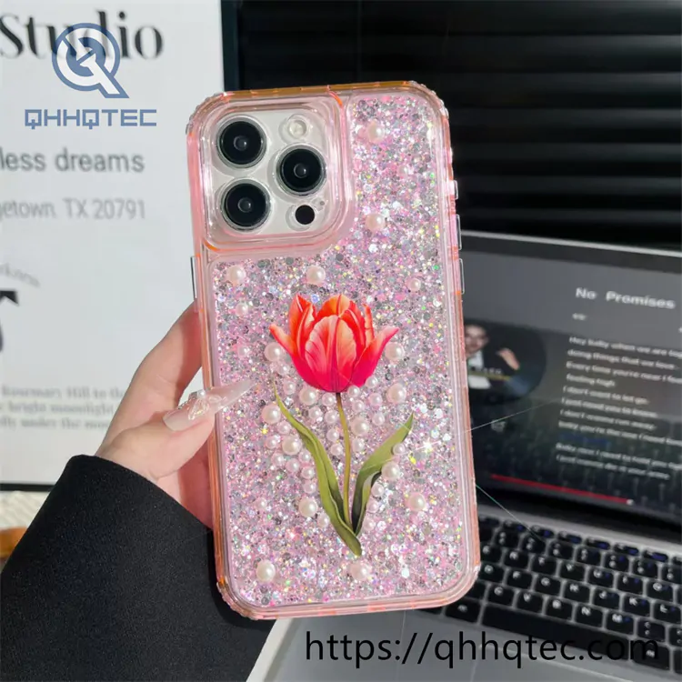 full sequins 3 in 1 flowers phone case 配