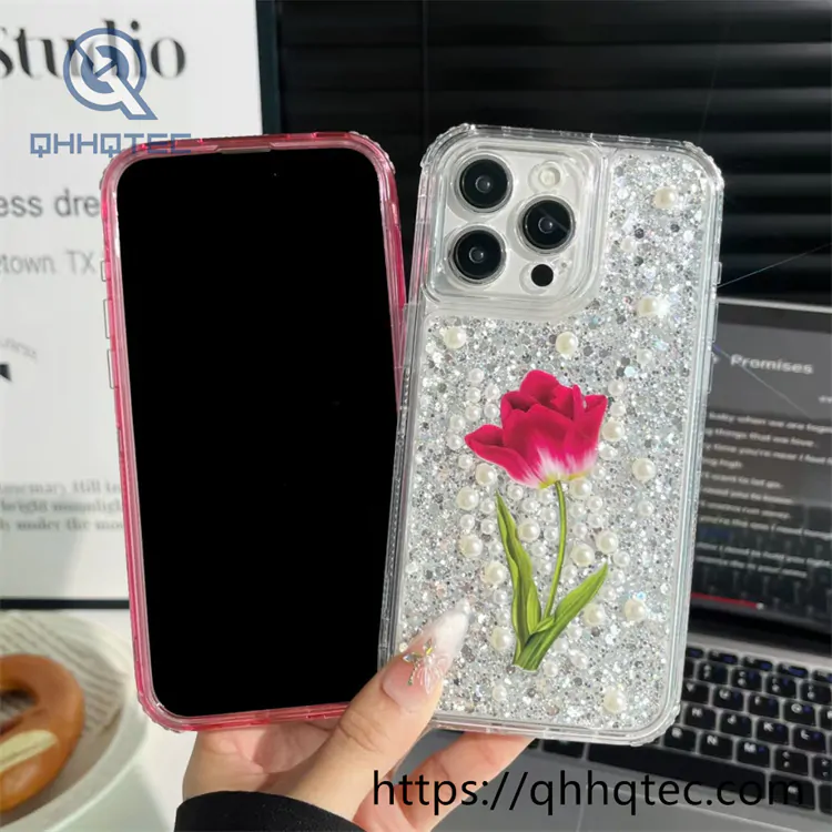 full sequins 3 in 1 flowers phone case 配