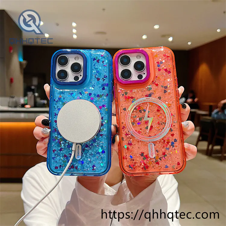 gold stamped inner glue glitter magnetic mobile phone case