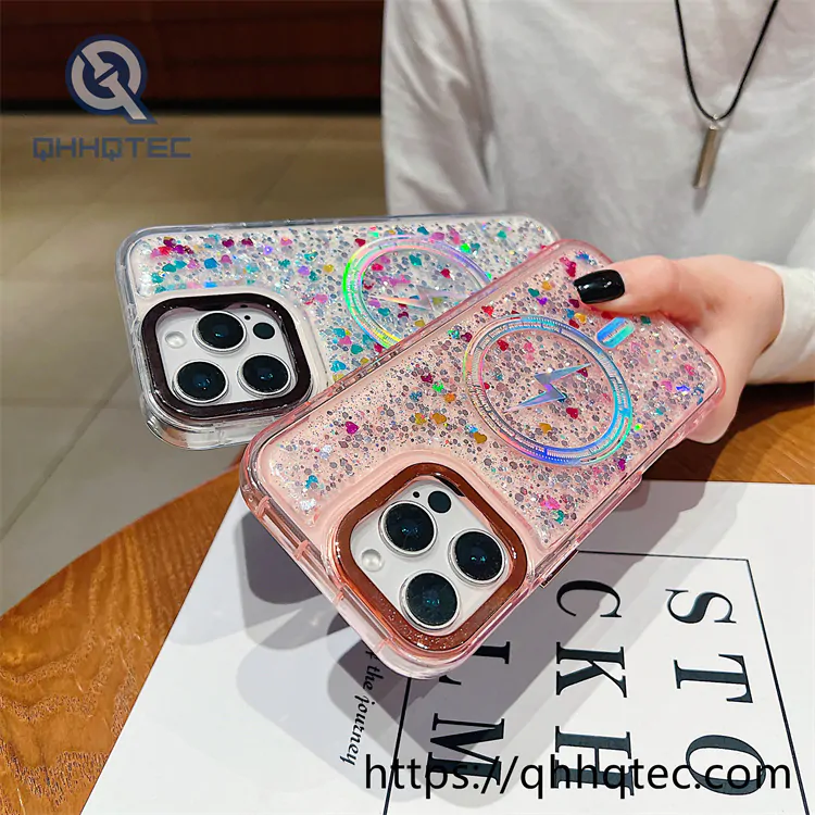 gold stamped inner glue glitter magnetic mobile phone case
