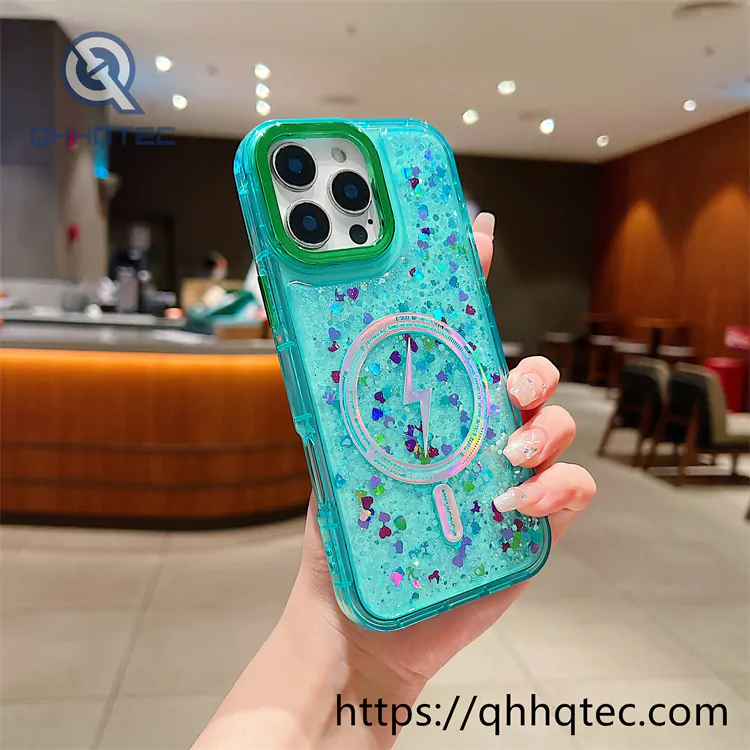 gold stamped inner glue glitter magnetic mobile phone case