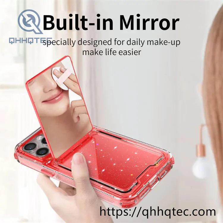 women makeup mirror shiny pop case