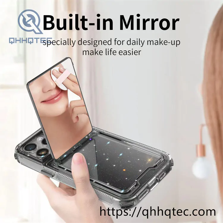 women makeup mirror shiny pop case