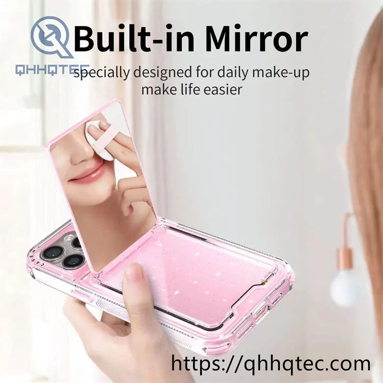 women makeup mirror shiny pop case