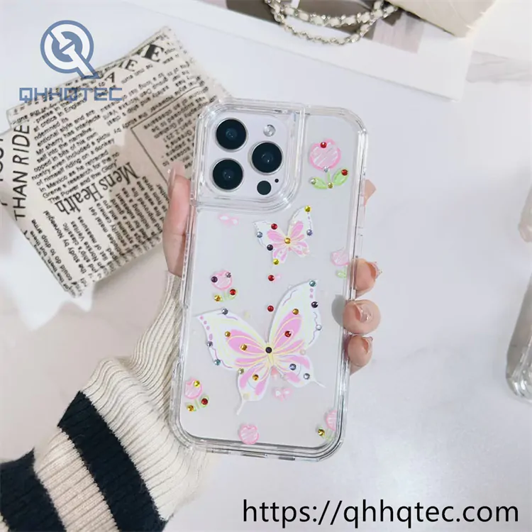 phantom three in one diamond butterfly flower mobile phone case
