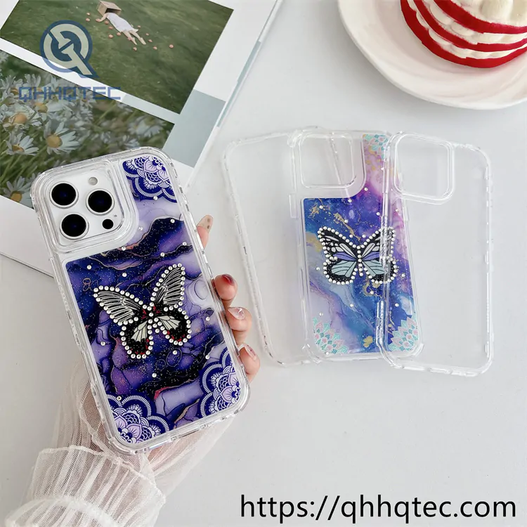 new 3 in 1 mobile phone case with painted glue and diamonds