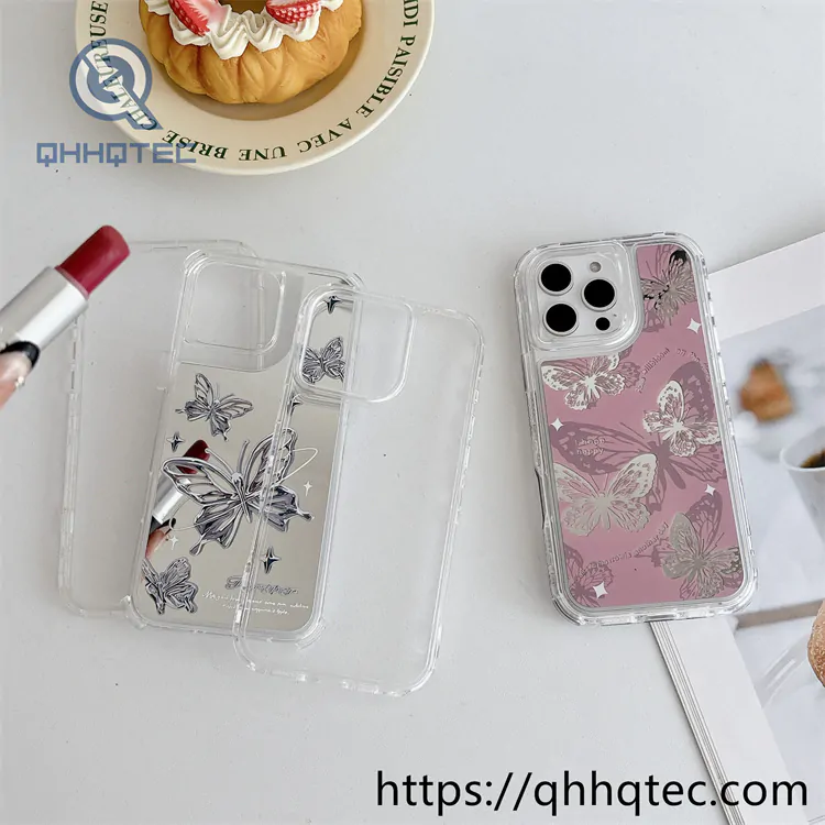 3 in 1 mirror painted butterfly mobile phone case