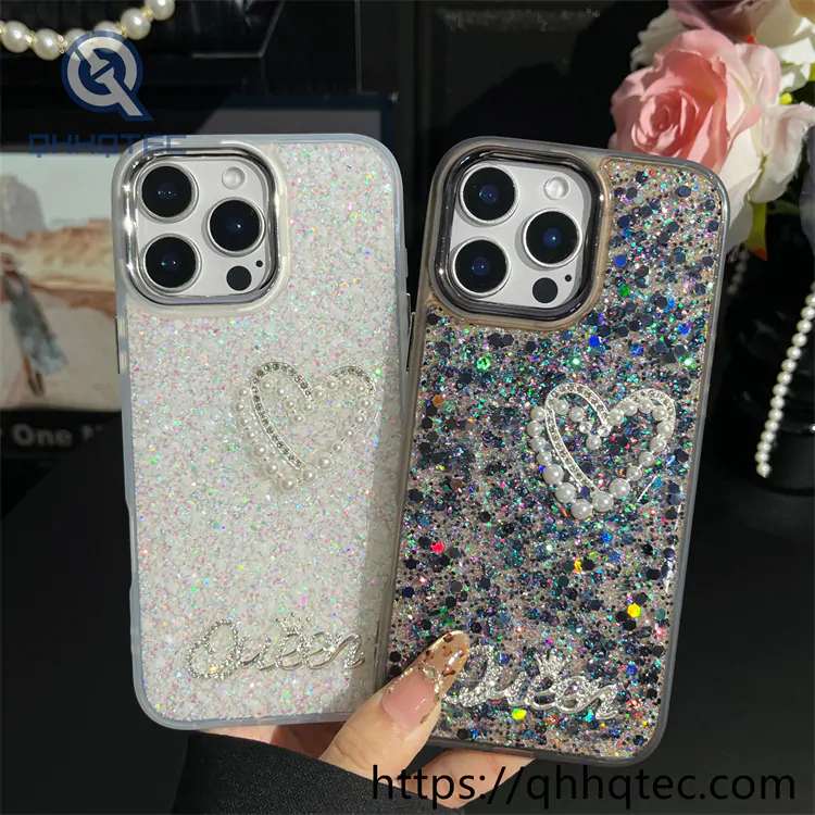 pearl love 2 in 1 full glitter phone case