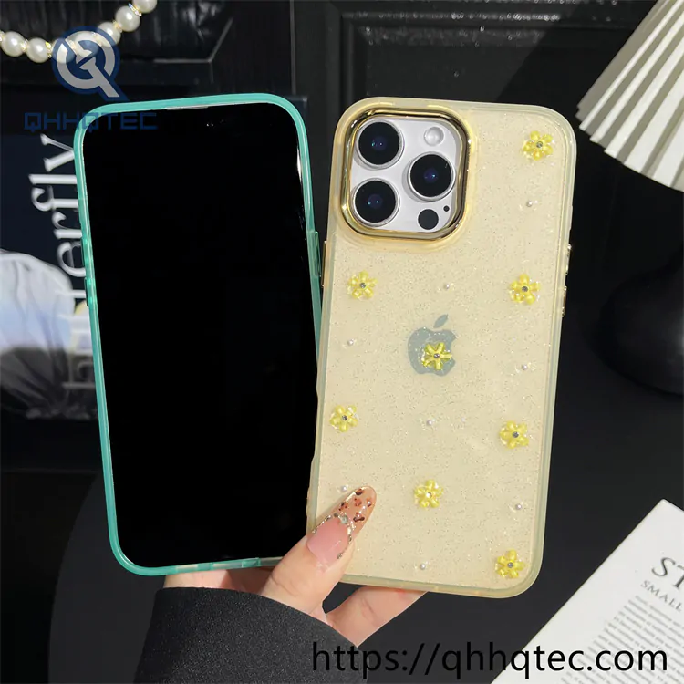 colorful flowers 2 in 1 glitter transcase