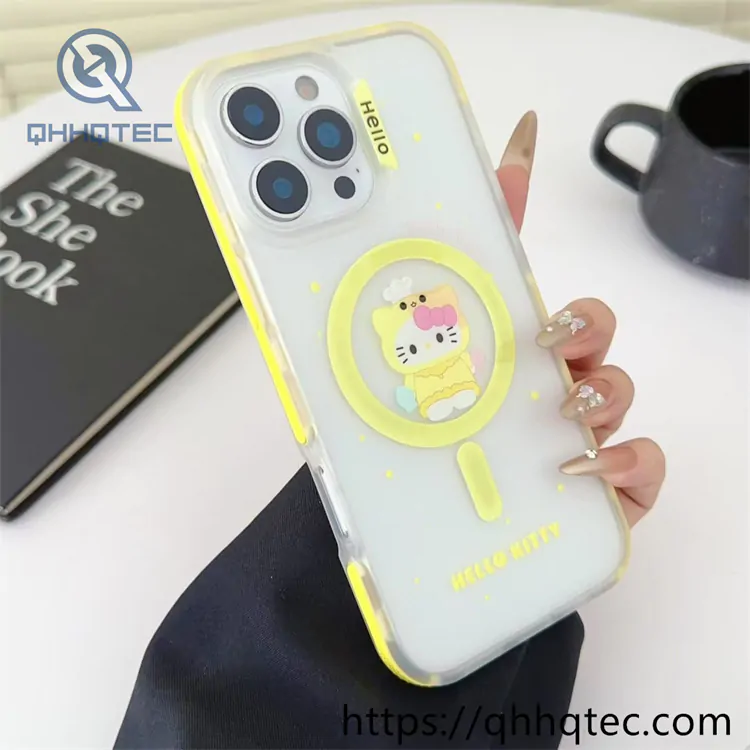 cartoon kitty transparent 2 in 1 magnetic case