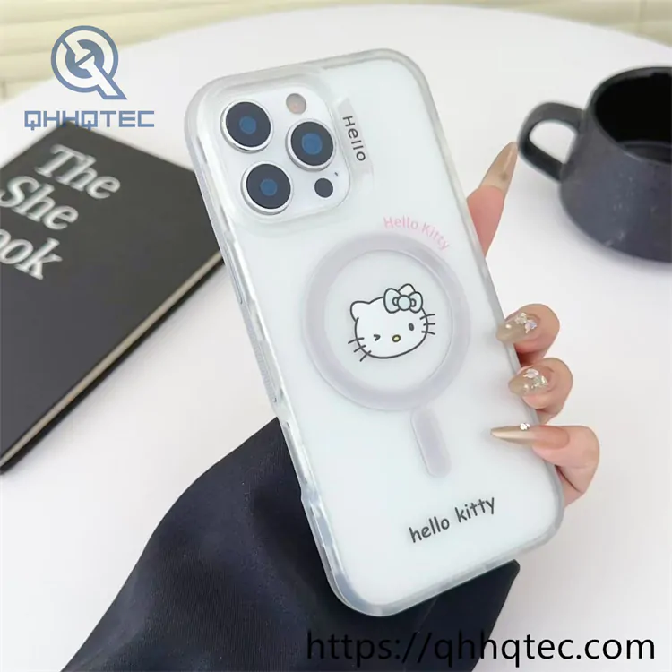cartoon kitty transparent 2 in 1 magnetic case