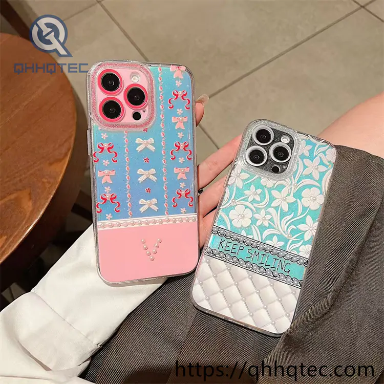 striped plaid design 2 in 1 360 glitter case
